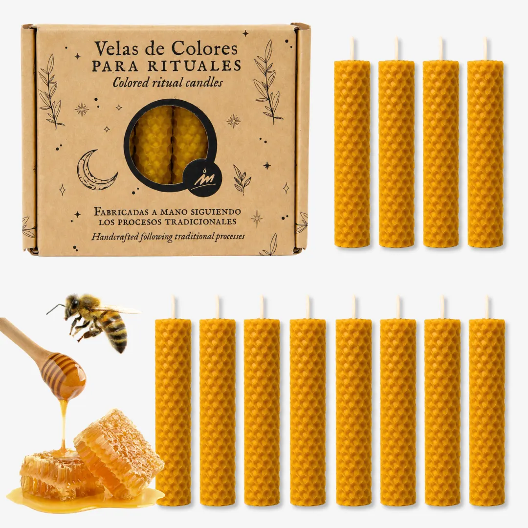 Pack 12 Velas de Miel de Abeja Artesanales | Cera Natural de Panal | Endulzamiento y Ritual — EGOZ